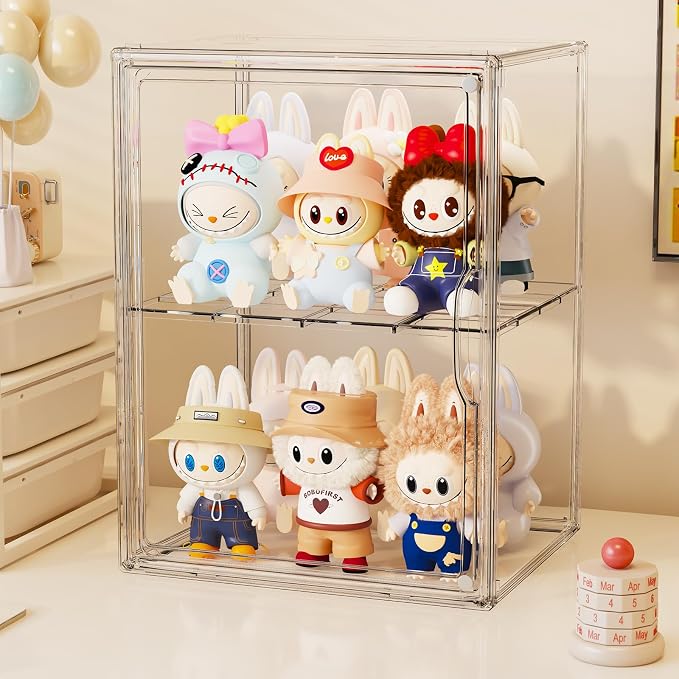 Acrylic Clear Display Case, Stackable Plastic Storage Bins with Shelf, Figure Figurine Hobby Display Case with Magnetic Lid, Large Acrylic Display Box for Collectibles, Figures, 1 Pack