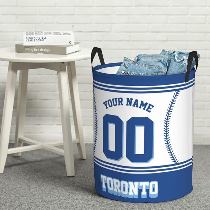 Custom Toronto Laundry Hamper Personalized Laundry Basket Customized Name And Number Collapsible Storage Basket for Bedroom Bathroom Living Room Baseball Fan Gifts
