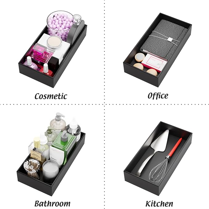 Black Bamboo Drawer Organizer - Silverware&Utensil Holder Organizer for Kitchen Drawers, Multi-Use Drawer Dividers Boxes for Bathroom Counter,Cabinet, Garage, Office Desk, Makeup, Jewelry (12*6*2.5) | Silverware Cutlery Utensil Tray, Multi-Use Drawer D...