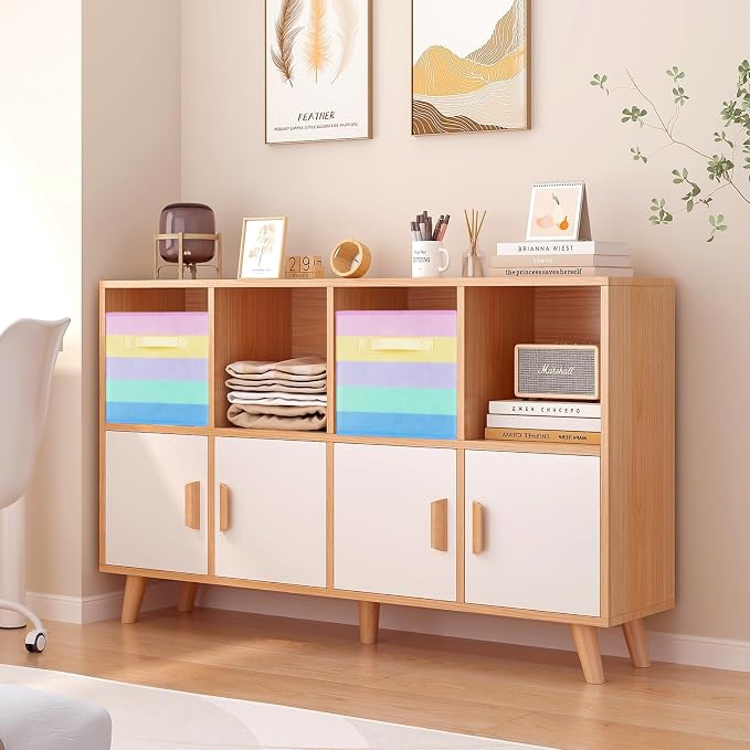 PowerKing Collapsible Storage Cubes with Handles, Fabric Foldable Bins for Closet Shelves, Durable Organization Storage Bins, 10.5'' x 11'' x 10.5'' (6Pack, Rainbow)