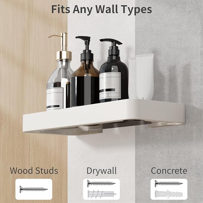 Danpoo 12-Inch Wall Shelf, Clear Tempered Glass with Matte White Aluminum Frame – Versatile Floating Bathroom Organizer