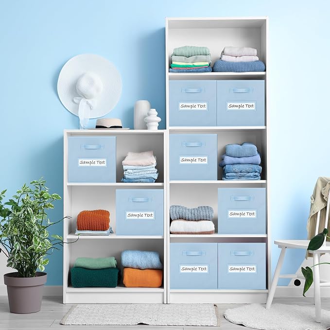 13x13x13 storage cube bins (Set of 10) Fabric storage cubes with 10 Labels Window Cards & a Pen, storage cubes 13x13, Collapsible 13 inch cube storage bins, Cubby Organizer Boxes, Pastel Blue