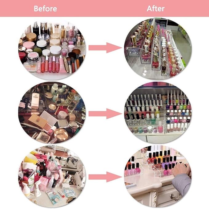 3 Tiers Acrylic Display Stands for Essential Oils Organizer Lipstick Nail Polishes Rack Dresser Makeup Storage Retail Store Case Brochure Holder Desktop Space Saver Eye Spray Dropper Bottle Container