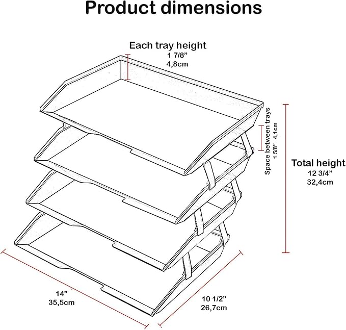 Acrimet 4-Tier Paper Letter Tray, Desk File Organizer, Plastic, Clear | Heavy-Duty, Large-Capacity