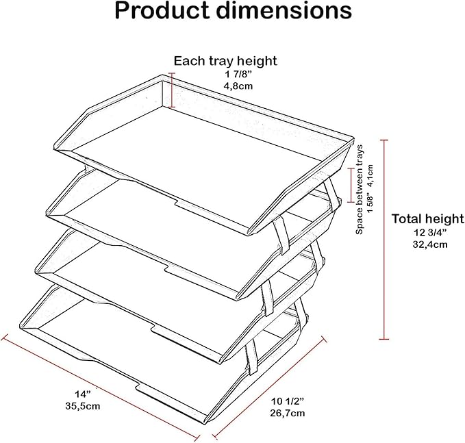Acrimet Facility 4 Tier Letter Tray, Side Load, Letter Size/A4, Desktop File Organizer, Plastic (Solid Purple)