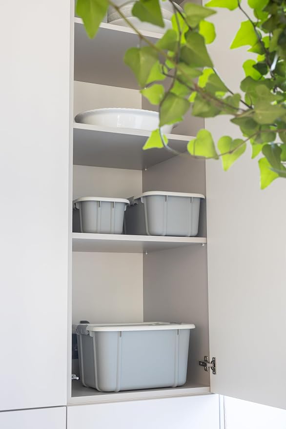BranQ Home essential Velur Universal Storage Container with Lid, Set of 3, Size 16 L, BPA-Free Plastic PP, Light Grey