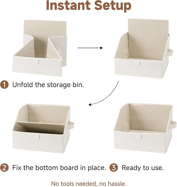 StorageWorks Closet Storage Bins, Trapezoid Organizer Box for Shelves, Fabric Clothes Bin, Foldable Organizing Baskets with Handles, Small, Beige(Cotton-linen), 3-Pack