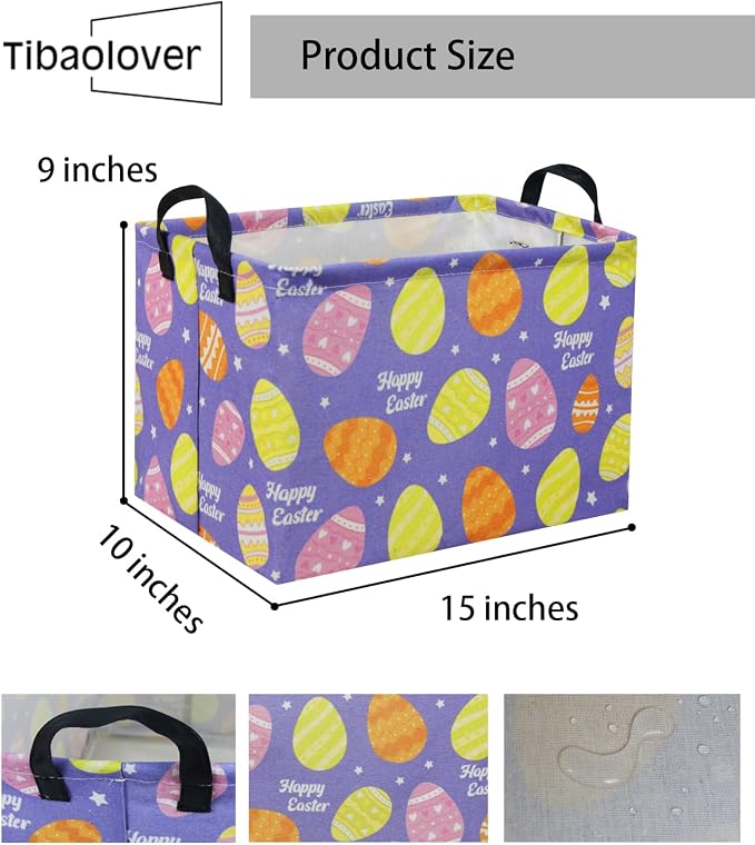 Rectangular Easter Basket Purple Easter Egg Gift Basket Baby Storage Basket Cute Kids Toy Storage Bin Organizer Shelf Book Basket Easter Room Decor(Easter Baskets)