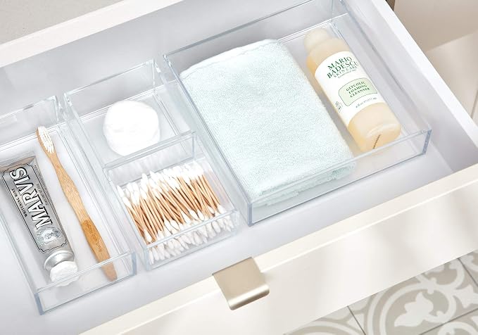 iDesign Clarity Collection Countertop Vanity Tray, 8" x 8" x 2", Clear | Organizer for Bathroom, Bedroom