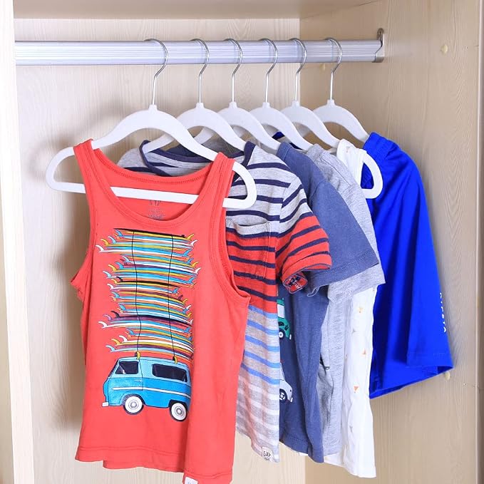 Kids Velvet Clothes Hangers, Non Slip Baby Hangers White (11.6" Inch - 40 Pack)