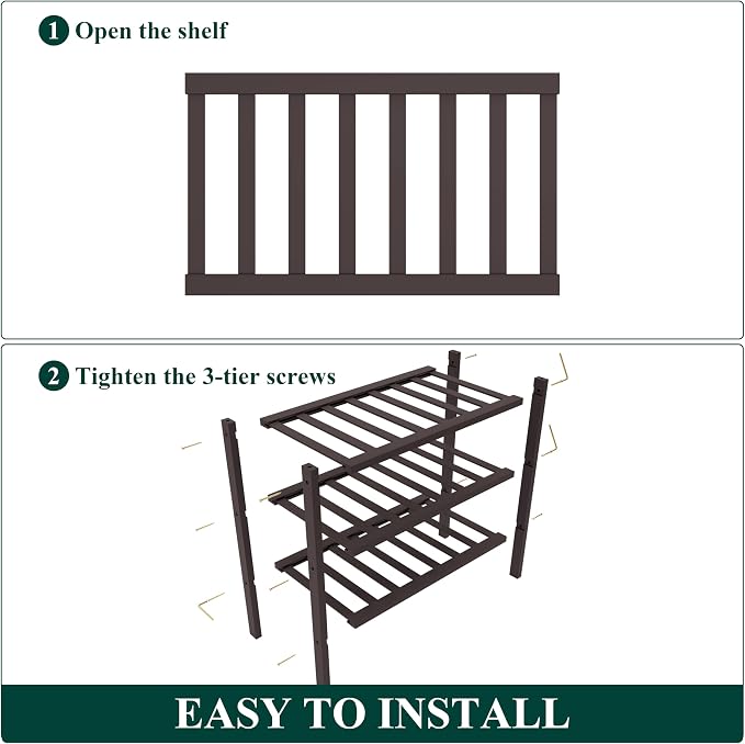 Smiry Bamboo Shoe Rack for Closet, 3 Tier Small Wooden Shoe Organizer, Stackable Wood Shoe Storage Shelf for Entryway, 14 Vertical Slats, One-piece Heavy-Duty Legs, 17.32"x11.02"x18.31", Brown
