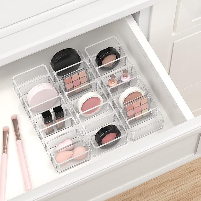 HBlife 2 Pack Clear Acrylic Makeup Compact Organizer, 8 Spaces Vanity Organizer Stand Eyeshadow Pallet Storage for Lipstick Bronzer Powder Highlighter, Skincare Cosmetic Display Cases for Bathroom