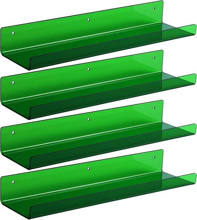 upsimples 4 Pcs 15" Acrylic Shelves for Wall Decor and Display, Green | Cute Floating Shelf for Perfume, Skincare, Nail Polish, Wall Organizer for Bedroom, Living Room, Playroom, Room Décor
