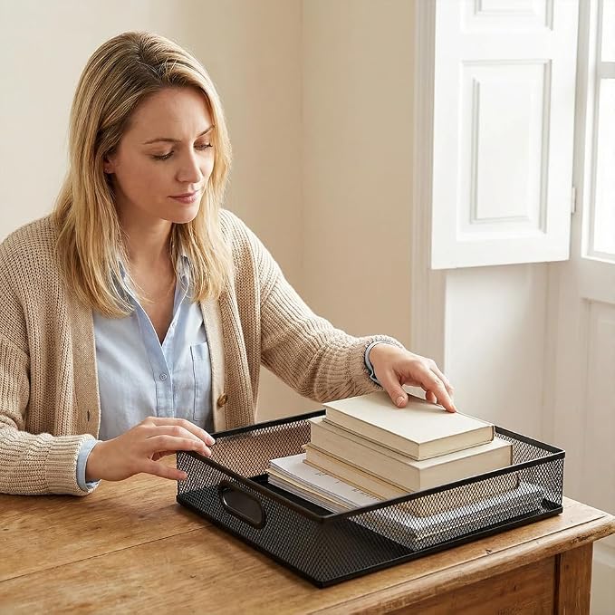 Metal Mesh Desk Organizer Tray, 2 Pack, for Office | Heavy-duty metal mesh. Fits A4/letter. 12.6 x 9.1 x 2.8 in. Large capacity for home, school, office supplies.