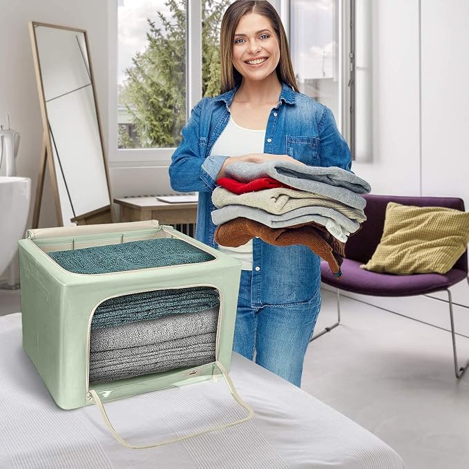 Sorbus Jumbo Storage Bins with Metal Frame - Oxford Fabric Storage Containers with Large Clear Window & Carry Handles - Stackable & Foldable Clothes Organizer Bags for Bedding Linen, Clotheing & More
