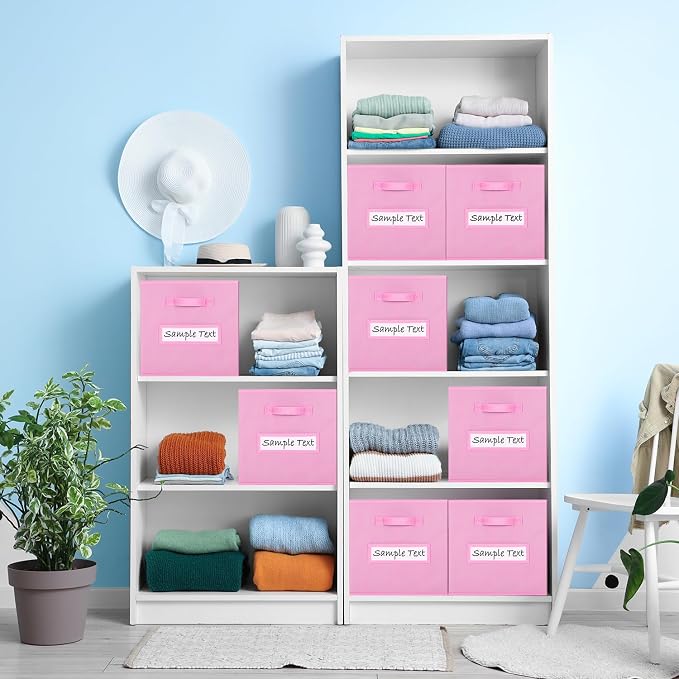 11x11 storage cube bins (Set of 10) Foldable Fabric storage cubes with 10 Labels Window Cards & a Pen,11 inch cube storage bin,Closet Organizers for Shelves,Cubby Organizer Boxes,Light Pink