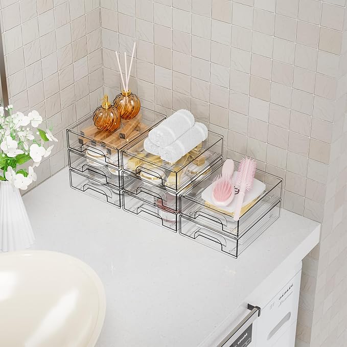 Yieach 12 Pack Clear Stackable Storage Drawers,2.2'' Acrylic Drawer Organizers for Countertop,Office Supply Organizer and Makeup Organizer,Small Plastic Drawers For Pen,Art Crafts Storage,Stationary