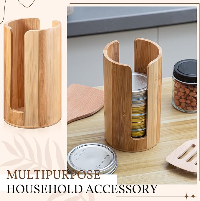 Suclain 2 Pcs Mason Jar Lid Organizer (Only for Wide Mouth) Bamboo Vertical Mason Jar Lid Storage Accessories Tumbler Lids Holder Cup Lids Organizer for Home Kitchen Countertop Cupboard