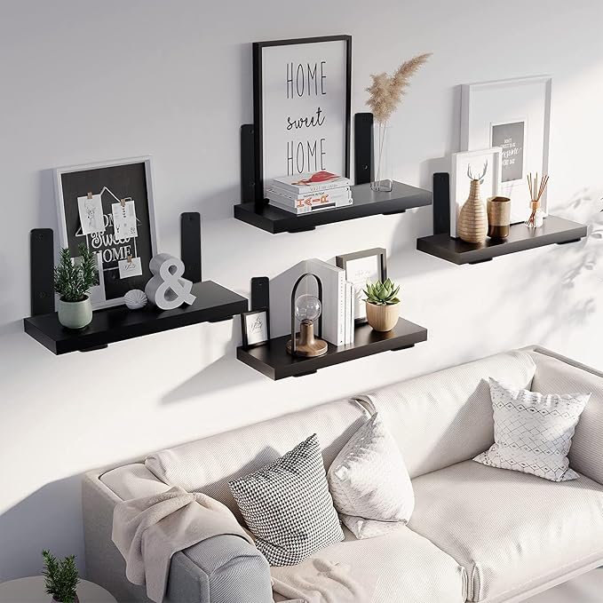 2 Pack - L 5" x H 4" x W1.5, 5mm Thick Black L Shelf Bracket, Iron Shelf Brackets, Metal Shelf Brackets, Floating Shelf, Shelf Supports with Screws