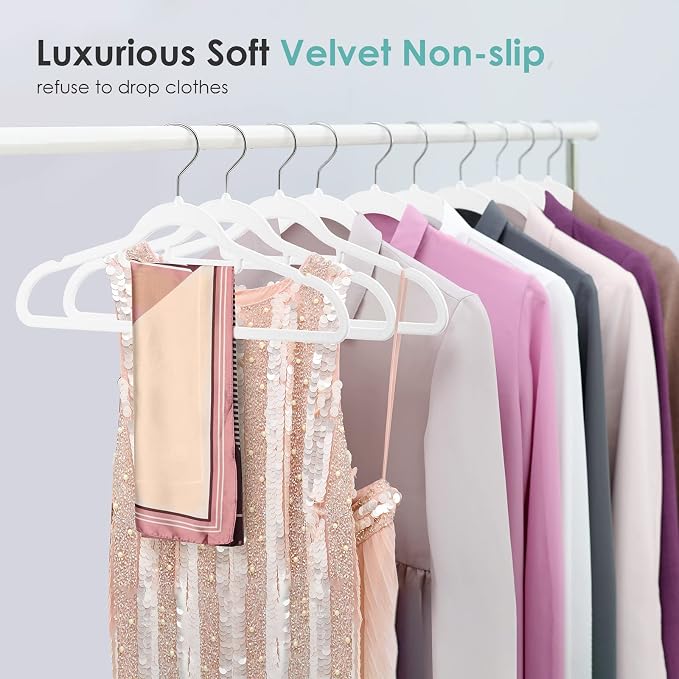 DUDUCOFU Velvet Hangers Non Slip Felt Hangers, 30 Pack White Velvet Clothes Hangers Space Saving Slim with 360 Degree Swivel Hook for Suits Coats, Jackets, Pants, and Dress Clothes