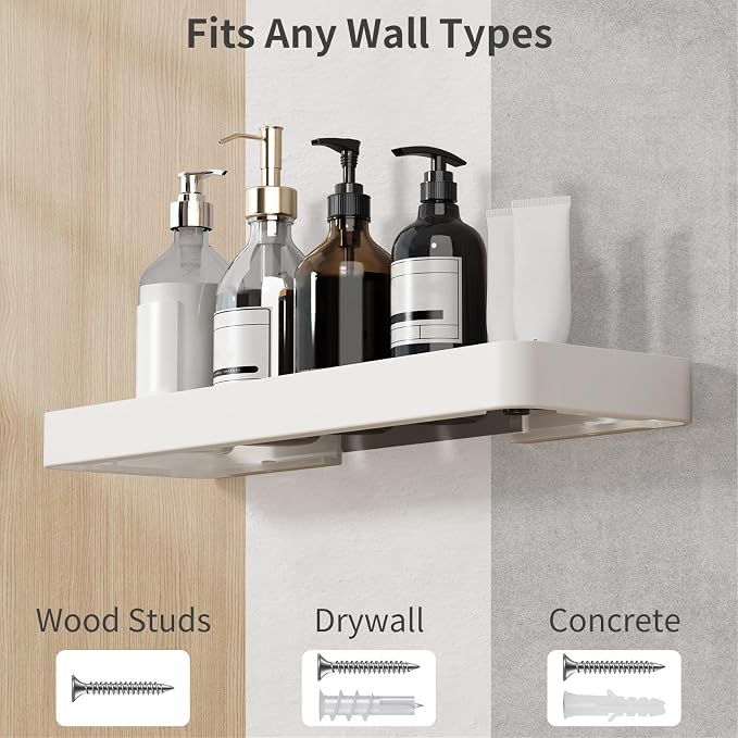 Danpoo 16-Inch Wall Shelf, Clear Tempered Glass with Matte White Aluminum Frame – Sleek Floating Bathroom Organizer