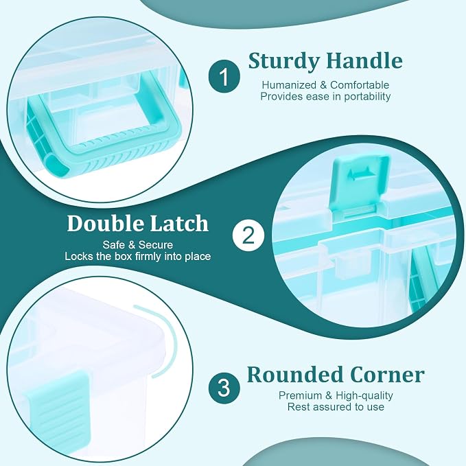 BTSKY Clear Plastic Dividing Storage Box with 8 Compartments Adjustable Storage Bin with Lid Portable Craft Storage Container Multipurpose Sewing Box Art Supply Organizer, 15.1x13.9x3.5 Inches