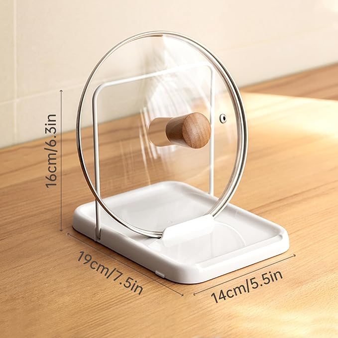 PAVSTINE Pot Lid Holder with Spoon Rest, Foldable, White | Foldable for Compact Storage, Nonslip Pads Prevent Sliding, Holds Lids & Cooking Utensils, Fits Kitchen Counter & Stove Top