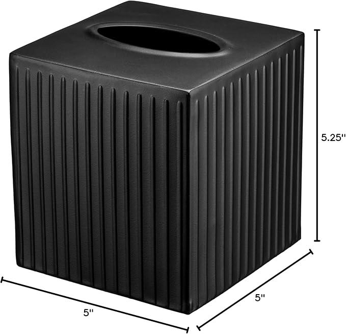 Monarch Abode Tissue Box Cover Square – Handcrafted Ridge Embossed Black Metal Tissue Holder Box for Bathroom Accessory, Aesthetic Decorative Facial Napkin Cube for Modern Home Decor