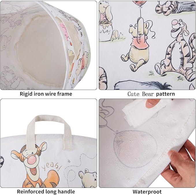 Bear Storage Basket,Nursery Large Hamper Canvas Laundry Basket Foldable With Waterproof Pe Coating,For Kids Boys And Girls, Bathroom, Bedroom, Clothes,Toy Bin