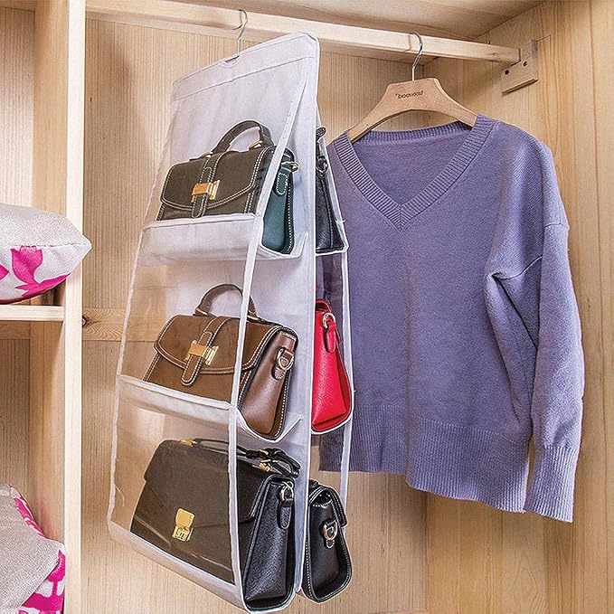 DIOMMELL Hanging Handbag Organizer Storage Holder Purse Hanger Bags for Closet with 6 Larger Pockets, White