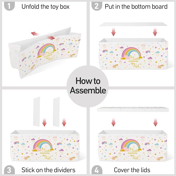 Extra Large Collapsible Toy Box with Lids, Sturdy Storage Organizer, 38"x16"x13" Toy Chest for Playroom, Nursery, Bedroom, Living Room (Rainbow and Stars)
