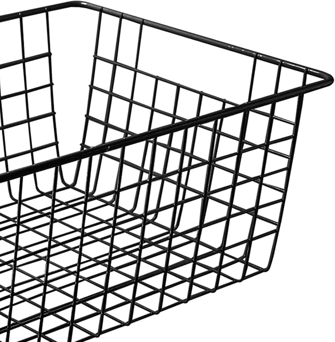 Brightalk 14" Upright Freezer Storage Baskets, Black Wire Storage Bins Large Bakset for Freezer, Pantry, Bathroom Organizing, Set of 4