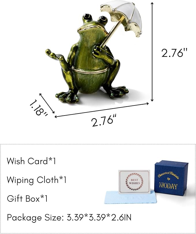 Hand Painted Trinket Box Enamel Vintage Jewelry Box Hinged Metal Jewelry Organizer Decorative Treasure Box Unique Gifts Umbrella Frog