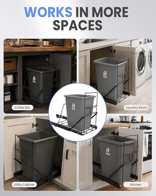 Pull Out Trash Can Cabinet Organizer, Stainless Steel Trash Can Slider for Kitchen Cabinet, Under Sink Slide Out Trash Can Rack for 7-11 Gallon Bins, Black, Bin Not Included