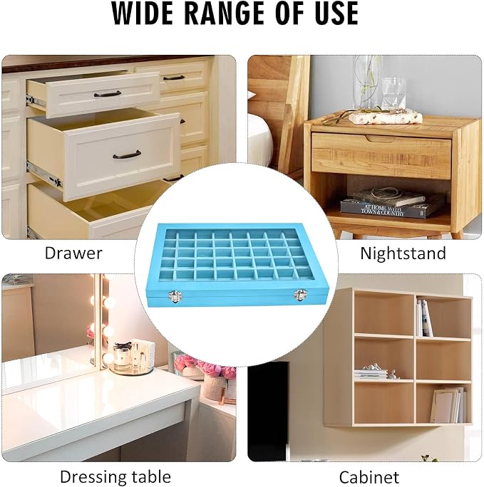 Siveit Jewelry Tray Organizer Box 48 Grid Jewelry Display Organizer Box with Transparent Lid Rings Earrings Necklaces Pendants Display Box Suitable for Women and Girls (48 Grid, Sky Blue)