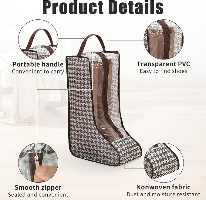 4 Pack Boot Storage Bag, Portable Dust Proof Boot Bags for Cowboy Boots, Shoe Cover Protector Bag for Boots Storage and Organizer Packing, Tall Boot Storage Carry Bag for Travel and Daily Use