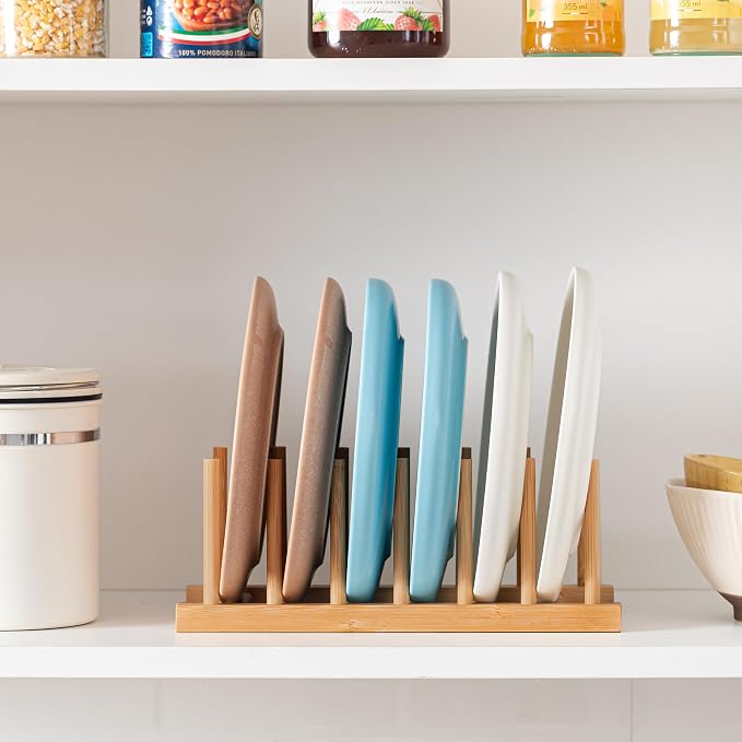 HBlife Bamboo Dish Plate Bowl Cup Book Pot Lid Cutting Board Drying Rack Stand Drainer Storage Holder Organizer Kitchen Cabinet(Keep Dry)