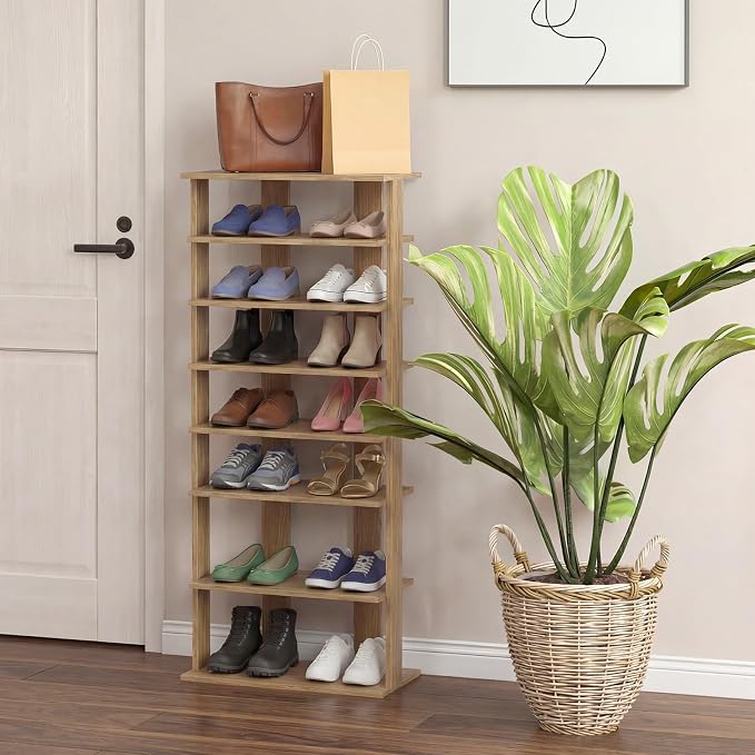 Tangkula 8-Tier Vertical Shoe Rack, Space-Saving Corner Shoe Organizer for 14 Pairs, Narrow Shoe Storage for Entryway, Front Door, or Closet