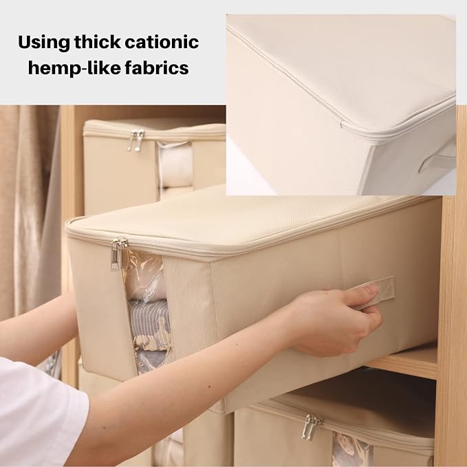 Under Bed Storage with Clear window/ 600D Sturdy Fabric, Underbed Storage Containers Bags for Clothes, Clothing, Blanket, Comforters Organizer (XL(19.7x15.7x12.6in) for 1 comforter, Beige)