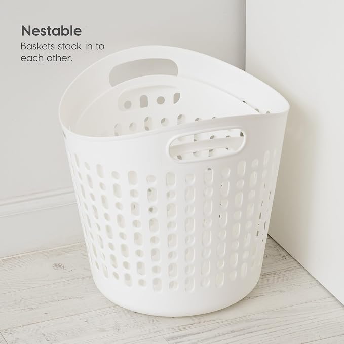 IRIS USA Plastic Laundry Basket, 40L - 3 Pack, Flexible Clothes Hamper Tall with Ventilation Holes, Laundry Room Bedroom Bathroom Apartment Dorm Blankets Pillows Trinkets Organization, White