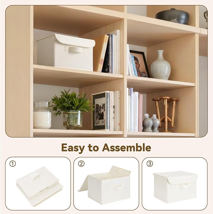 GRANNY SAYS Small Storage Bins with Lids, Small Storage Boxes, Shelf Baskets for Shelf, Collapsible Storage Bins for Living Room, Bedroom, 10x8x7 Inch, Ivory White, 2-Pack