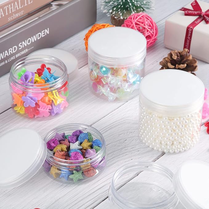 SATINIOR 12 Pack 2 oz Plastic Container Jars with Lids Round Clear Travel Cosmetic Container Slime Jars for Toiletries, Lotion, Cream, Ointments, Makeup, Rhinestone, Samples, Kitchen Storage(Clear)