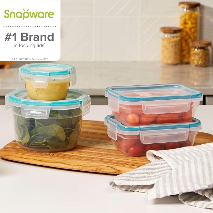 Snapware Plastic Total Solutions (10-Pack, Mixed Sizes) Food Storage Containers Set, Airtight & Leakproof Plastic Locking BPA-Free Lids Tupperware, Freezer Dishwasher Microwave Safe