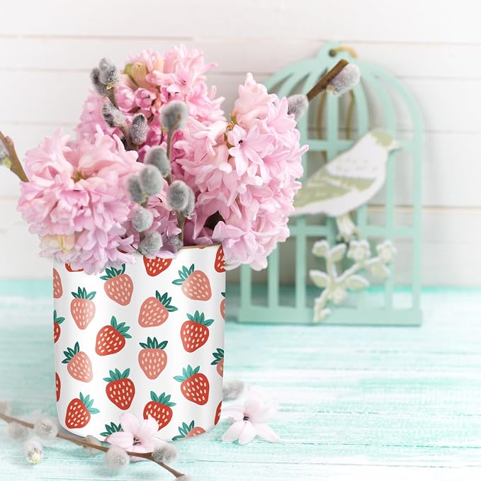 Pencil Holder for Desk, Ceramic Pencil Pens Cup Cute Makeup Brush Holder, Unique Desk Multifunctional Pen Organizer for Home, Office, Strawberries Pattern