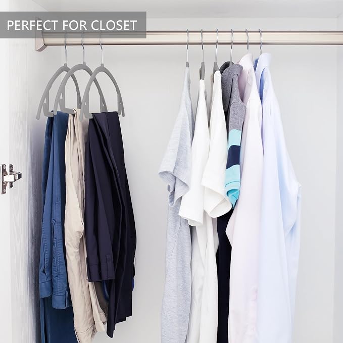 MIZGI Premium Velvet Hangers 60 Pack Heavyduty- Non Slip No Shoulder Bump Suit Hanger- Chrome Hooks,Space Saving Clothes Rounded Shape for Coat,Sweater,Jackets,Pants