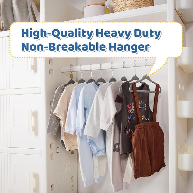 Smartor Premium 11 Inch Baby Hangers 50 Pack, Kids Velvet Hanger, Non Slip | Grey Space Saving Felt Hangers Clothes Organizers for Closet with 360° Swivel Hook for Children, Infant & Toddler