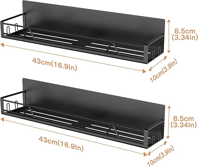 Mystozer 16.9 Inch Wide Large Capacity Magnetic Spice Rack for Refrigerator,2 Pack Metal Fridge Shelf Kitchen Organizers and Storage Fridge Organizer Spicy Shelf Spice Rack(Black)