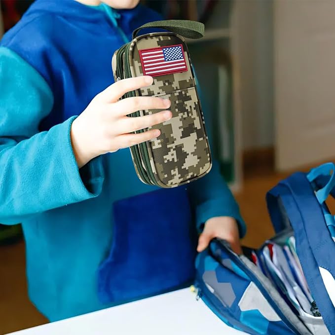 Tactica Pencil Case for Boys,Large Boys Pencil Pouch with Zipper Compartments, Big Capacity Pen Box Pen Bag Organizer for School College Office Kids Teen Boy Men Adult