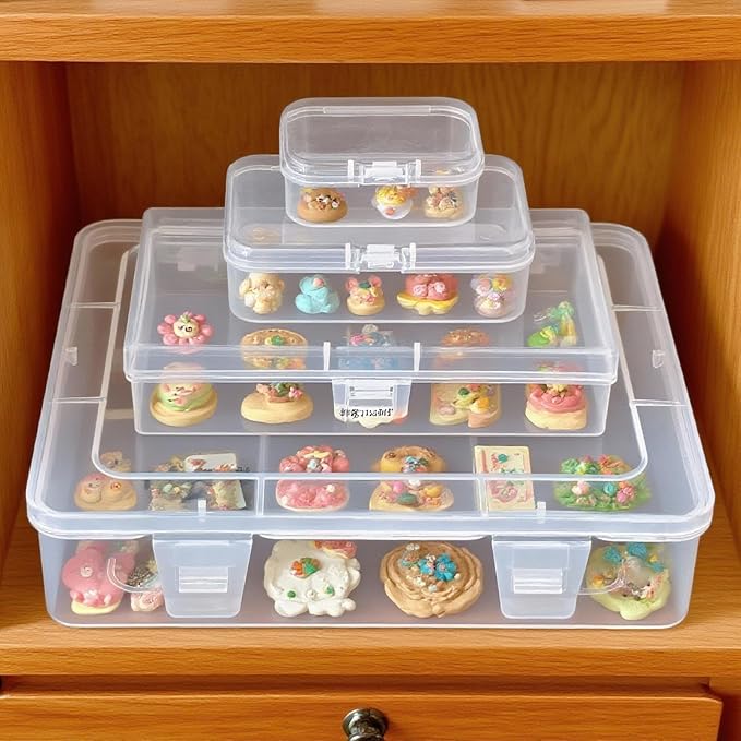 28 Pack Rectangular Mixed Sizes Clear Plastic Storage Containers | Hinged Lid, For Beads and Small Craft Items