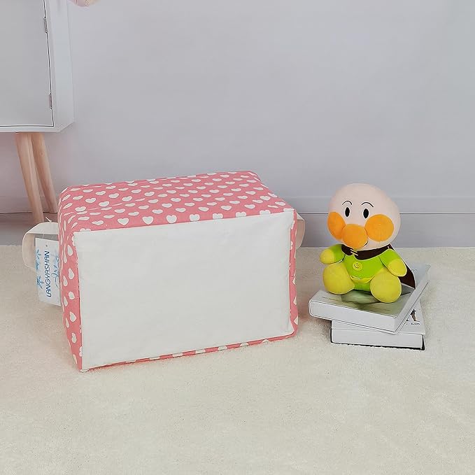 Rectangular Collapsible Storage Basket Nursery Organizer Pink Heart | Storage Bin Foldable Canvas with Handles for Organizing Home Kitchen Children Toys Office Closet Shelf Baskets